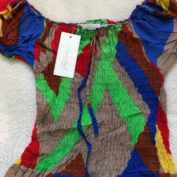 Multicolour Maxi natural Dress stretch wide waist short sleeved open neck - Picture 7 of 10